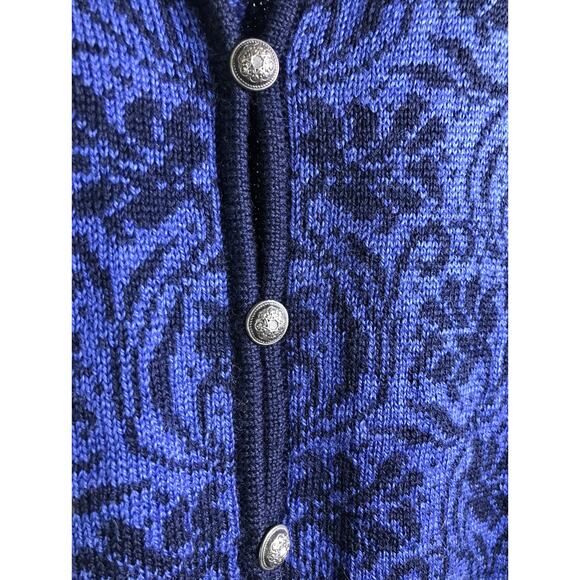 Dale Of Norway Cardigan Sweater Womens M Blue Knit 100% Wool Floral Button Front - Picture 4 of 6